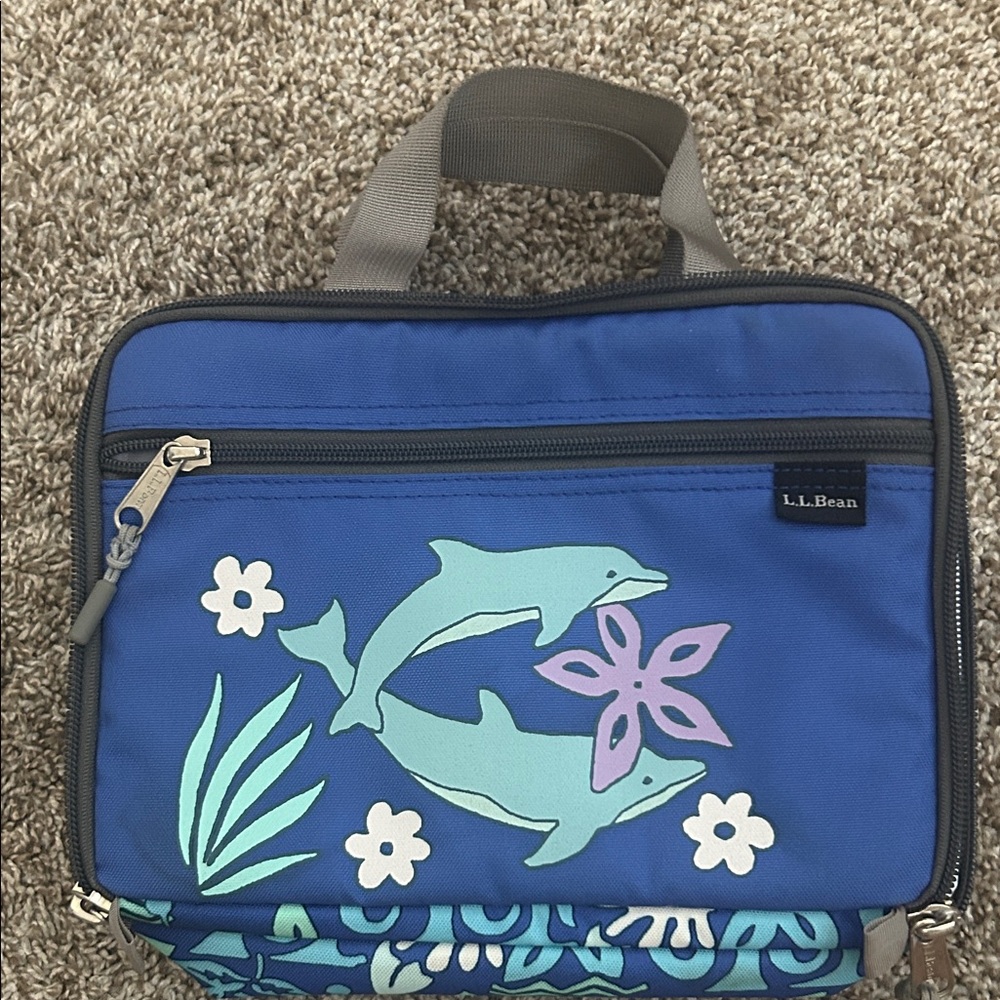 L.L. Bean Blue Lunch Tote with Dolphin Motif